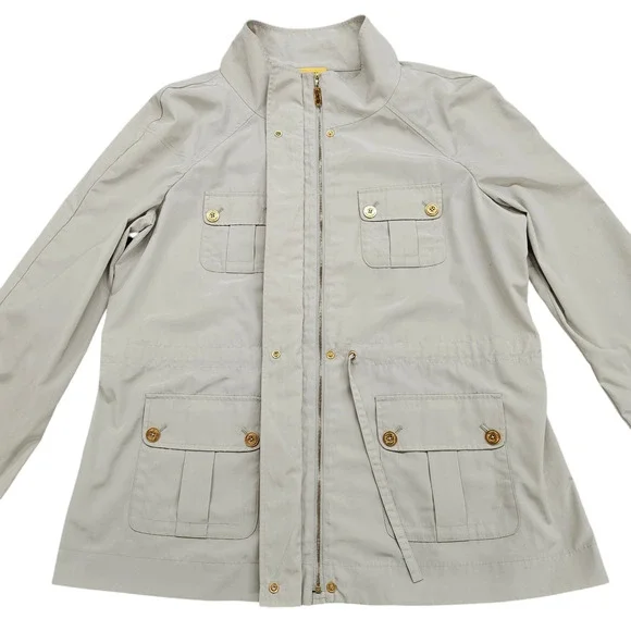St John Jacket Shirt Womens Size XL Beige Lightweight Safari Full Zip Pockets - Picture 3 of 15